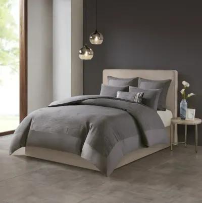 N Natori Hanae Grey Cotton Blend Yarn Dyed 3 Piece Comforter Set