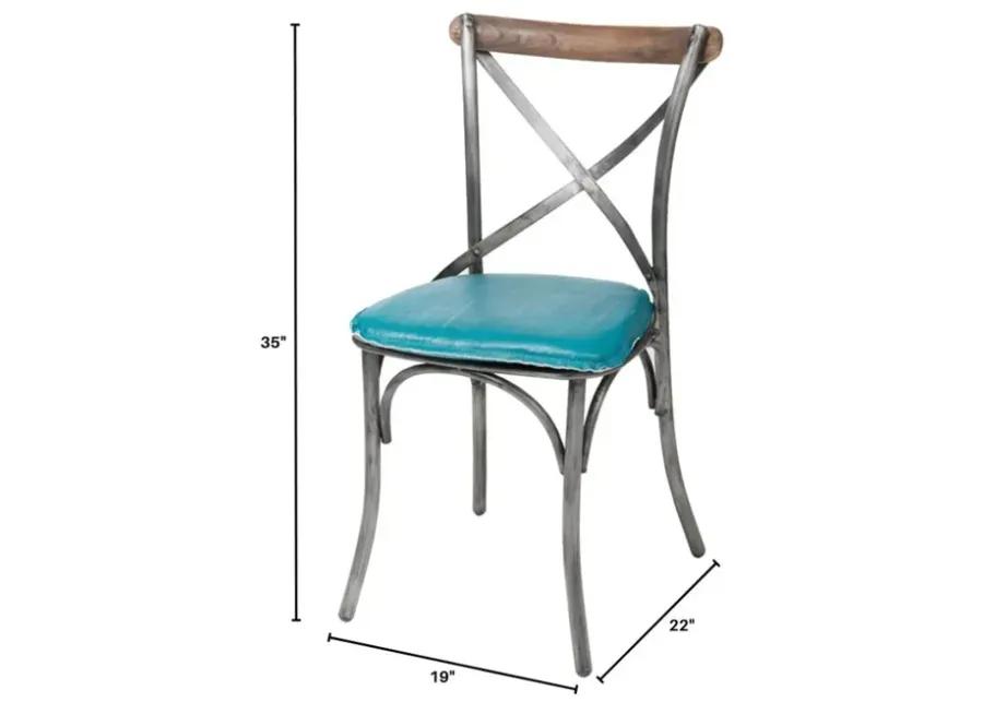 Metal Crossback Chair with Peacock Blue Seat Cushion