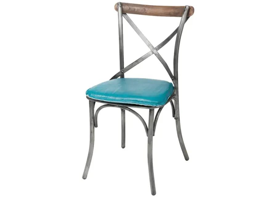 Metal Crossback Chair with Peacock Blue Seat Cushion