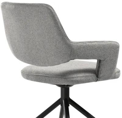 Penny Swivel Upholstered Dining Chair in Gray Fabric with Black Metal Legs - Set of 2