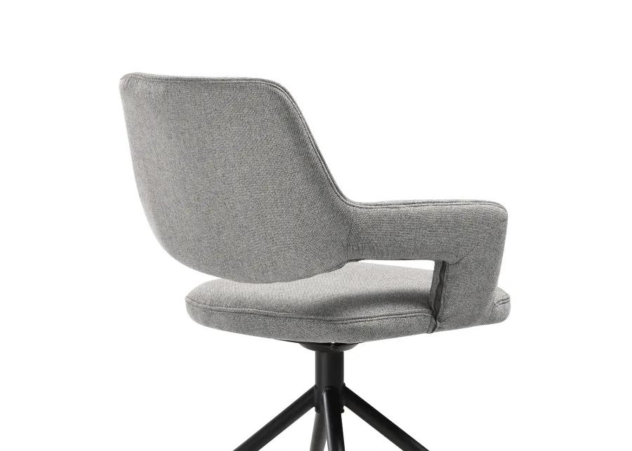 Penny Swivel Upholstered Dining Chair in Gray Fabric with Black Metal Legs - Set of 2