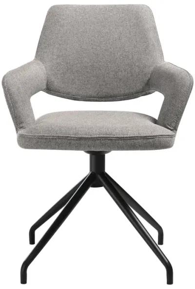 Penny Swivel Upholstered Dining Chair in Gray Fabric with Black Metal Legs - Set of 2