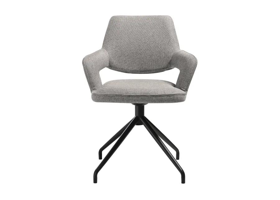 Penny Swivel Upholstered Dining Chair in Gray Fabric with Black Metal Legs - Set of 2