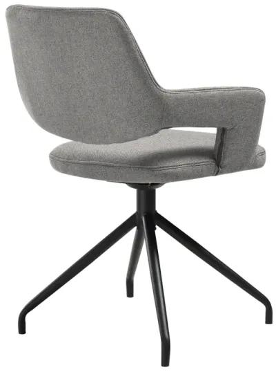 Penny Swivel Upholstered Dining Chair in Gray Fabric with Black Metal Legs - Set of 2