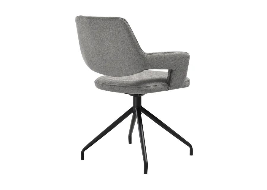 Penny Swivel Upholstered Dining Chair in Gray Fabric with Black Metal Legs - Set of 2