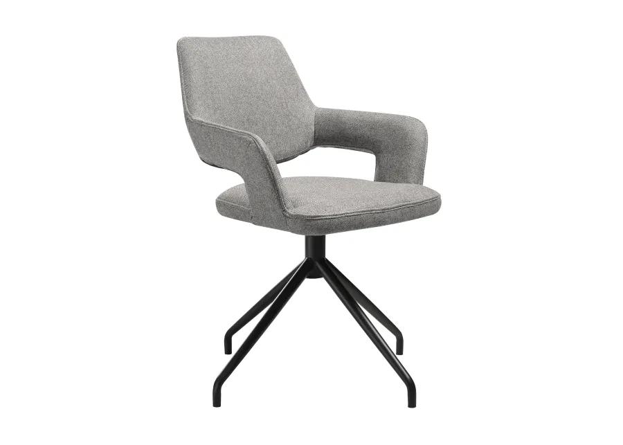 Penny Swivel Upholstered Dining Chair in Gray Fabric with Black Metal Legs - Set of 2