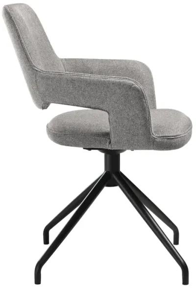 Penny Swivel Upholstered Dining Chair in Gray Fabric with Black Metal Legs - Set of 2