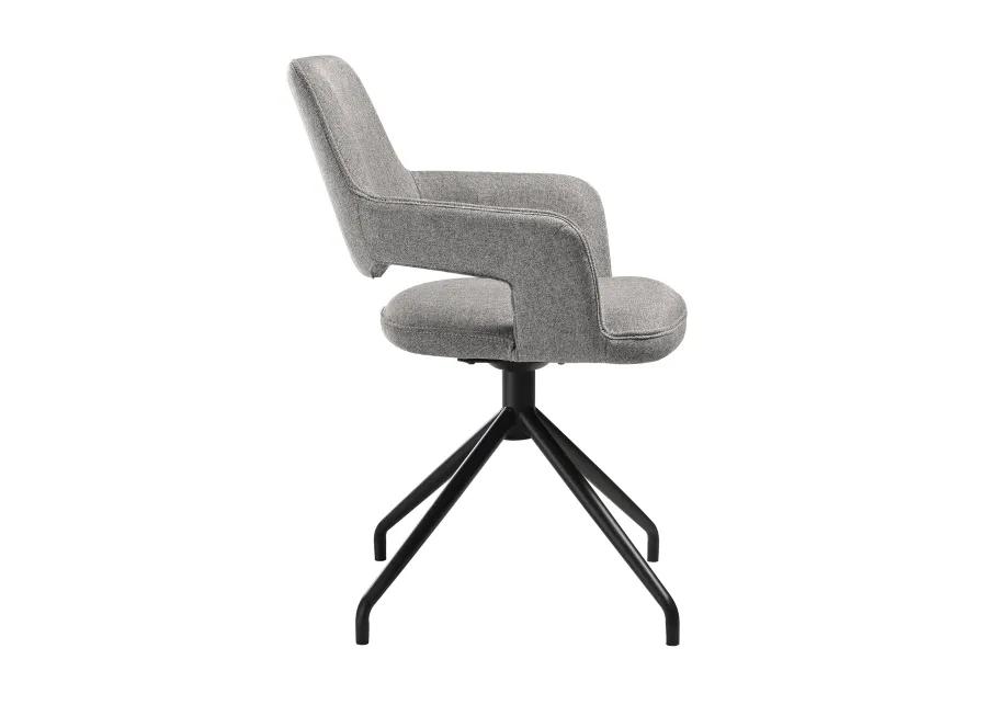 Penny Swivel Upholstered Dining Chair in Gray Fabric with Black Metal Legs - Set of 2