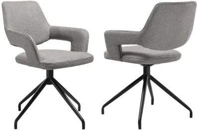 Penny Swivel Upholstered Dining Chair in Gray Fabric with Black Metal Legs - Set of 2