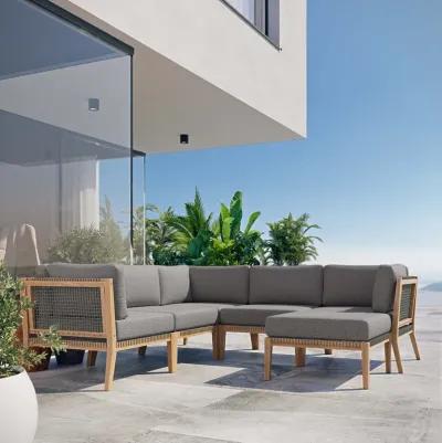 Clearwater Outdoor Patio Teak Wood 6-Piece Sectional Sofa