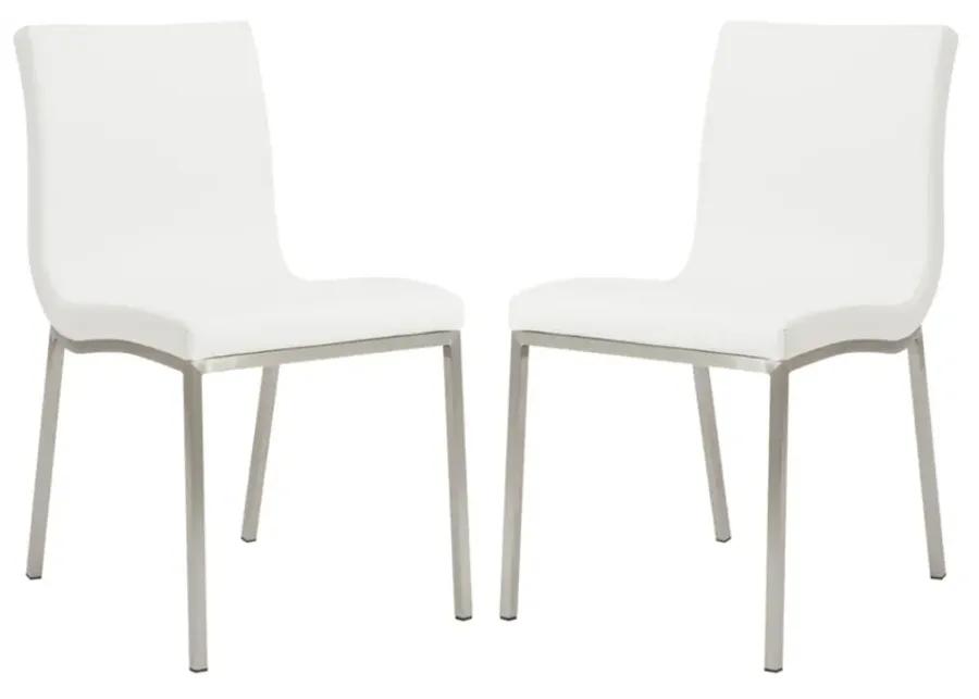 Scott Side Chair in White with Brushed Stainless Steel Legs - Set of 2