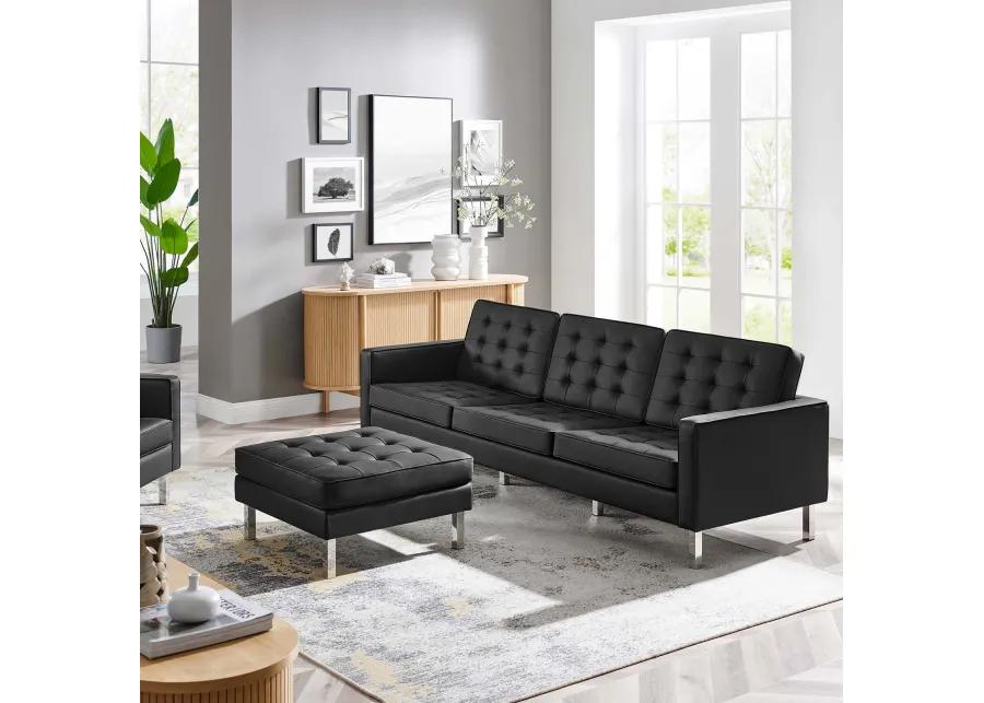 Loft Tufted Vegan Leather Sofa and Ottoman Set