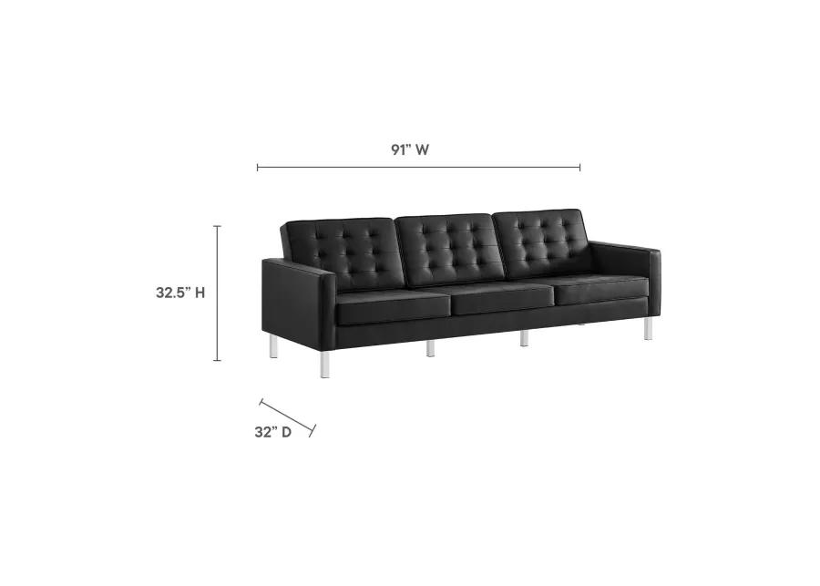 Loft Tufted Vegan Leather Sofa and Ottoman Set