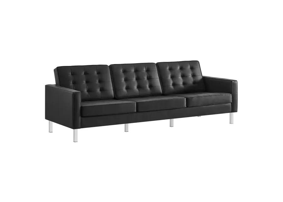 Loft Tufted Vegan Leather Sofa and Ottoman Set