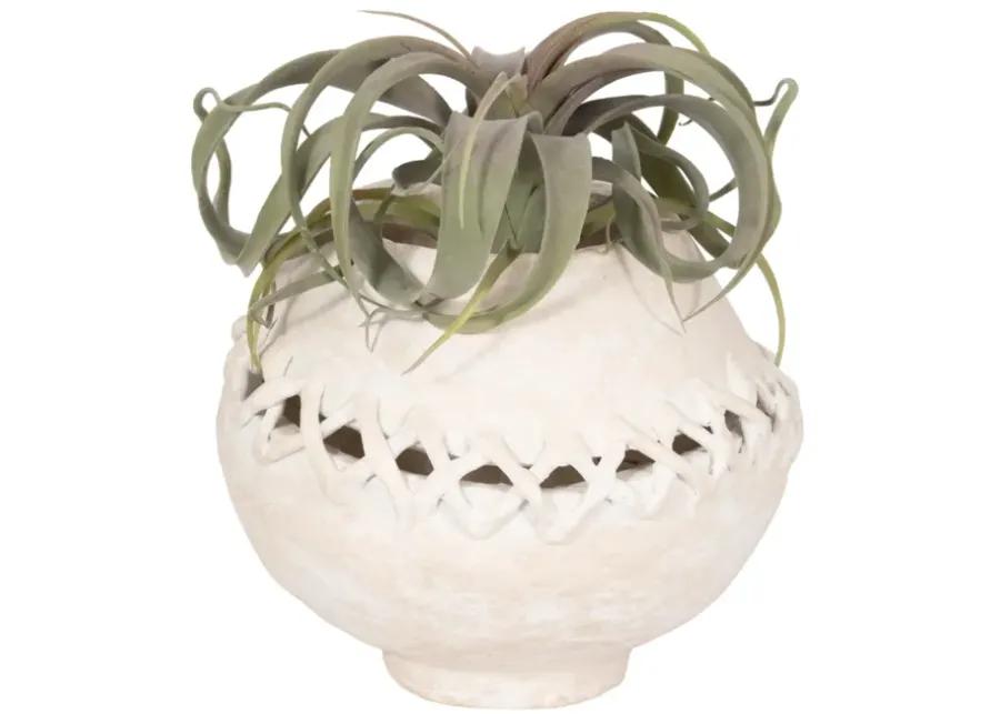 10" Stitched Paper Mache Round Vase, White