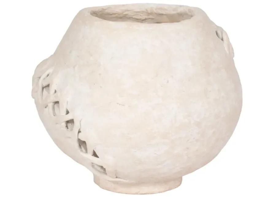 10" Stitched Paper Mache Round Vase, White