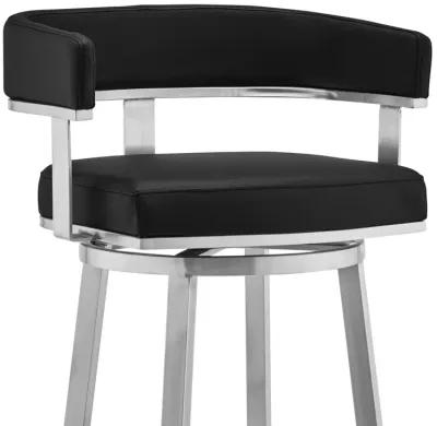 Cohen 30" Black Faux Leather and Brushed Stainless Steel Swivel Bar Stool