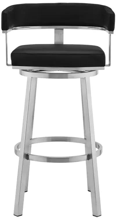 Cohen 30" Black Faux Leather and Brushed Stainless Steel Swivel Bar Stool