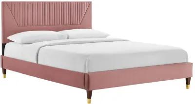 Yasmine Channel Tufted Performance Velvet Queen Platform Bed