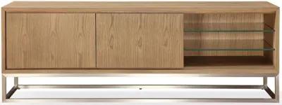 One Coastal Modern 74 inch TV Console in Brushed Stainless Steel and Bisque