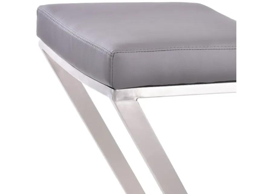 Atlantis 26" Counter Height Backless Grey Faux Leather and Brushed Stainless Steel Bar Stool