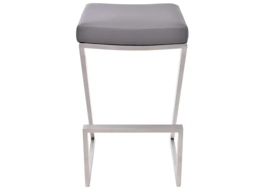 Atlantis 26" Counter Height Backless Grey Faux Leather and Brushed Stainless Steel Bar Stool