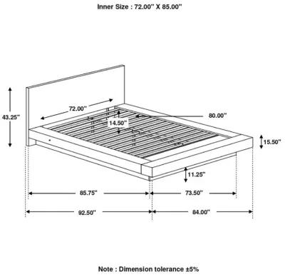 Jessica California King Platform Bed with Rail Seating Cappuccino