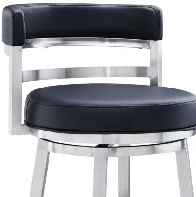 Titana 26" Counter Height Swivel Black Faux Leather and Brushed Stainless Steel Bar Stool