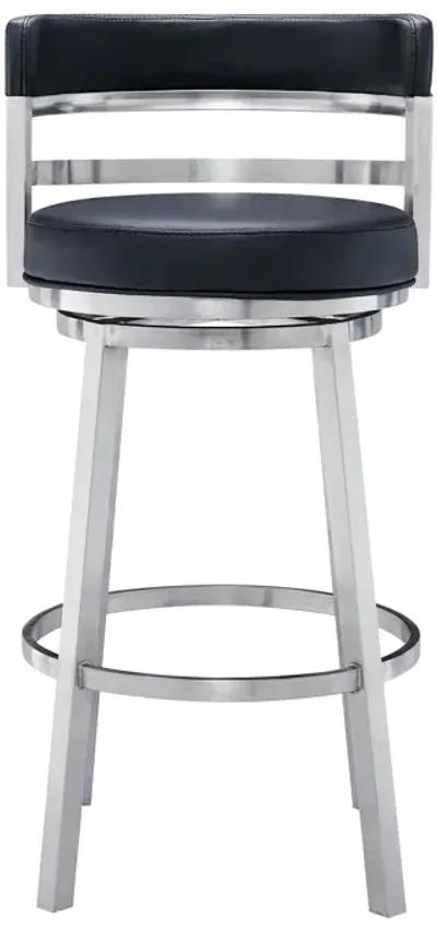 Titana 26" Counter Height Swivel Black Faux Leather and Brushed Stainless Steel Bar Stool