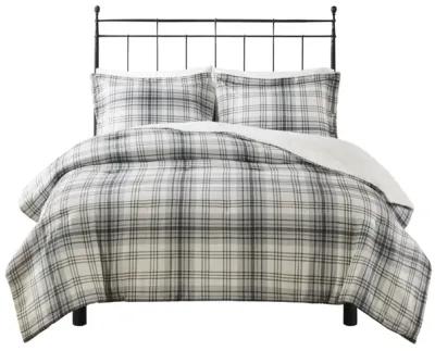 Woolrich Bernston Gray Plaid Faux Wool to Faux Fur Down Alternative Comforter Set