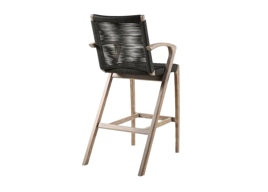 Nabila Outdoor Light Eucalyptus Wood and Charcoal Rope Counter and Bar Height Stool