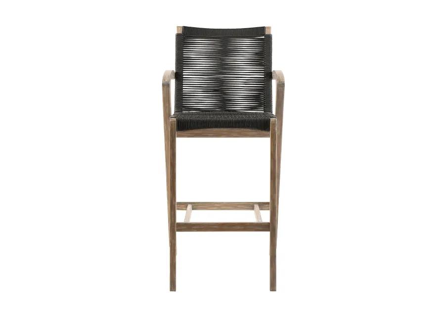 Nabila Outdoor Light Eucalyptus Wood and Charcoal Rope Counter and Bar Height Stool