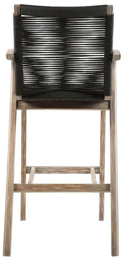 Nabila Outdoor Light Eucalyptus Wood and Charcoal Rope Counter and Bar Height Stool