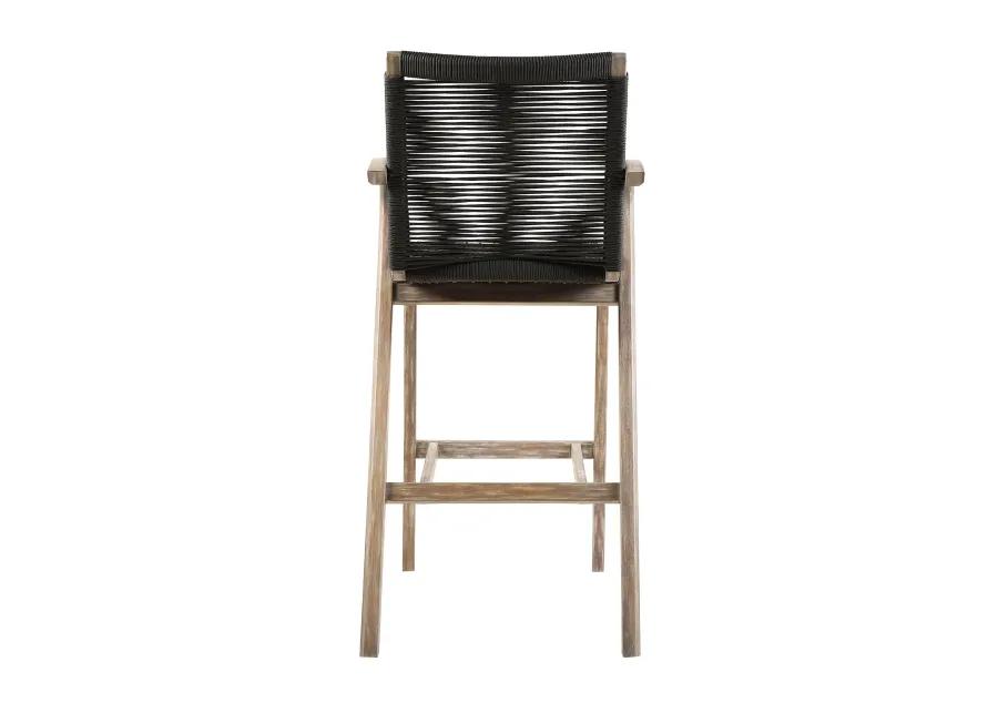 Nabila Outdoor Light Eucalyptus Wood and Charcoal Rope Counter and Bar Height Stool