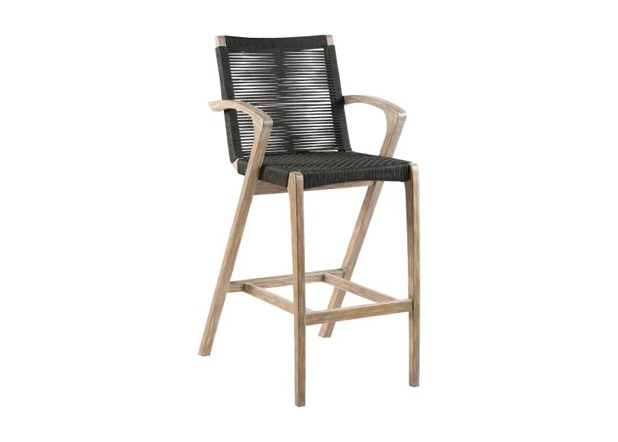 Nabila Outdoor Light Eucalyptus Wood and Charcoal Rope Counter and Bar Height Stool