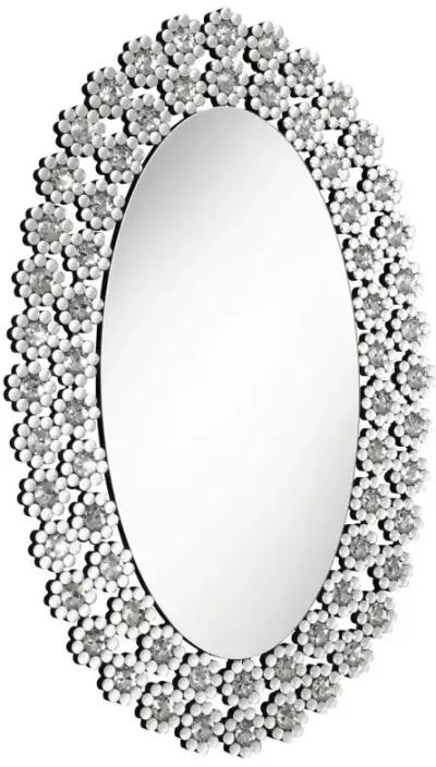 Colleen Oval Wall Mirror with Faux Crystal Blossoms