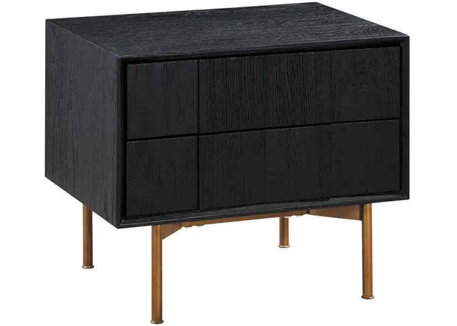 Carnaby 2 Drawer Nightstand in Black Brushed Oak and Bronze