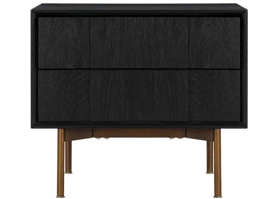 Carnaby 2 Drawer Nightstand in Black Brushed Oak and Bronze