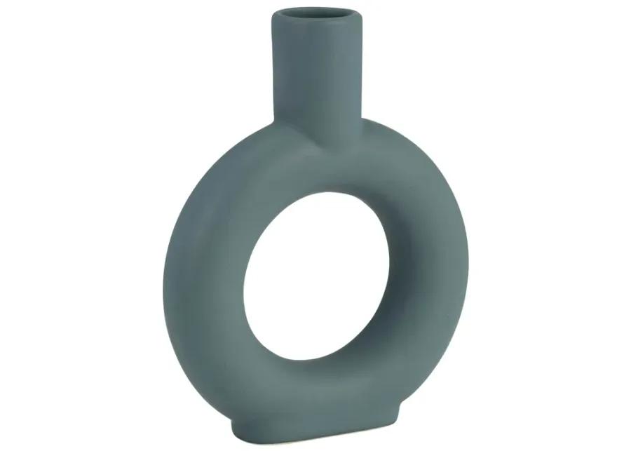 Cer, 9" Round Cut-out Vase, Deep Teal