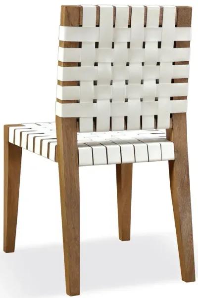 One Woven Leather and Solid Wood Dining Side Chair in White and Bisque