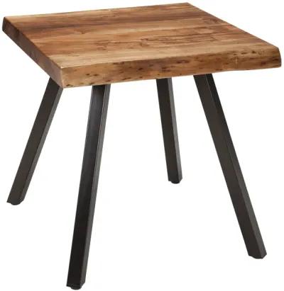 Reese Live Edge Solid Wood Metal Leg End Table in Natural Acacia