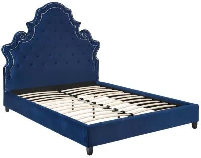 Valentina Queen Tufted Nailhead Performance Velvet Platform Bed