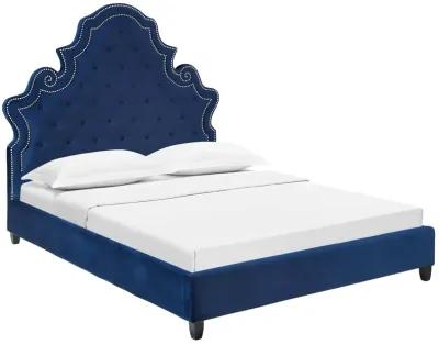 Valentina Queen Tufted Nailhead Performance Velvet Platform Bed