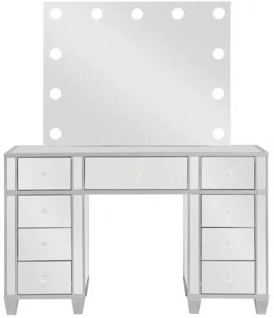 Allora 9-drawer Mirrored Storage Vanity Set with Hollywood Lighting Metallic