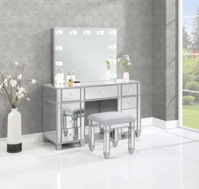 Allora 9-drawer Mirrored Storage Vanity Set with Hollywood Lighting Metallic