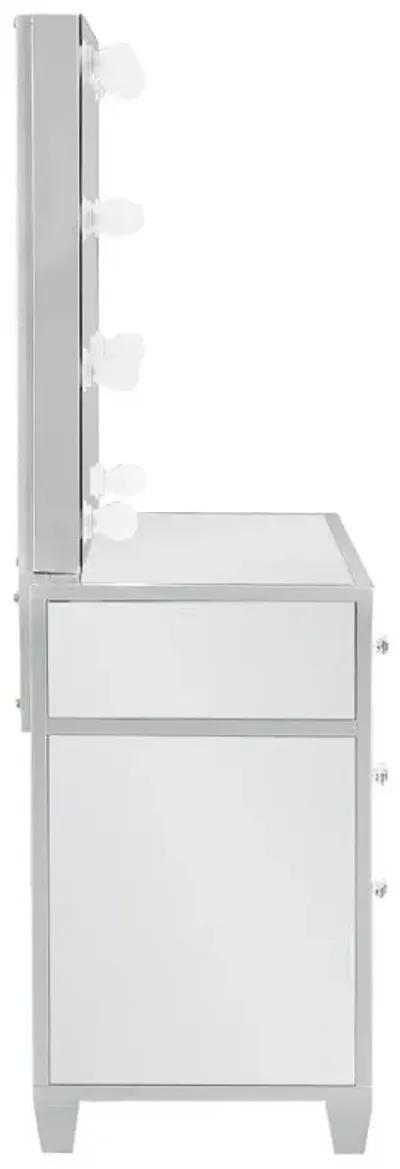 Allora 9-drawer Mirrored Storage Vanity Set with Hollywood Lighting Metallic