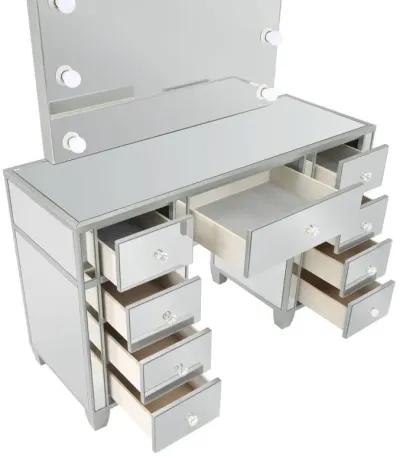 Allora 9-drawer Mirrored Storage Vanity Set with Hollywood Lighting Metallic