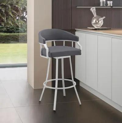 Valerie 26" Swivel Slate Grey Faux Leather and Silver Metal Bar Stool