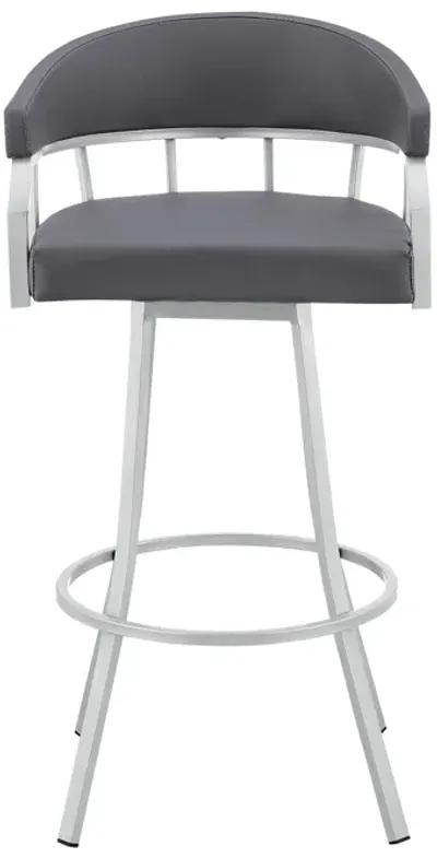 Valerie 26" Swivel Slate Grey Faux Leather and Silver Metal Bar Stool