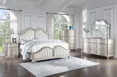 Evangeline Tufted Upholstered Platform Queen Bed Ivory and Silver Oak